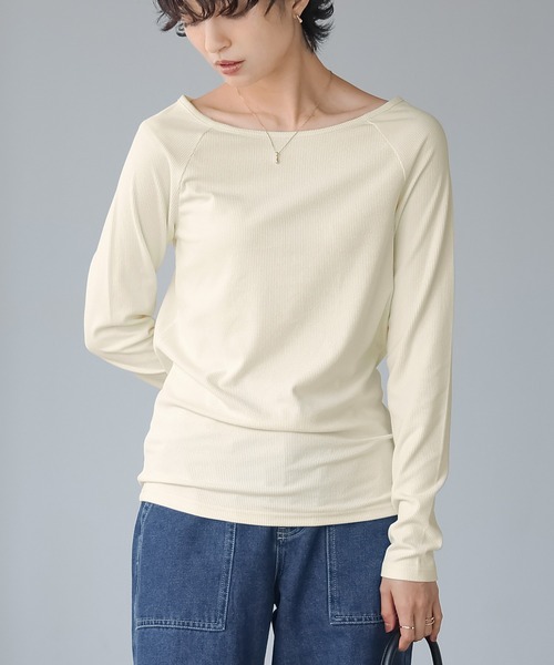 itto...(イット)の「ボートネックリブカットソー(Tシャツ/カットソー・レディース・アイボリー/チャコール・M)」の4枚目の写真