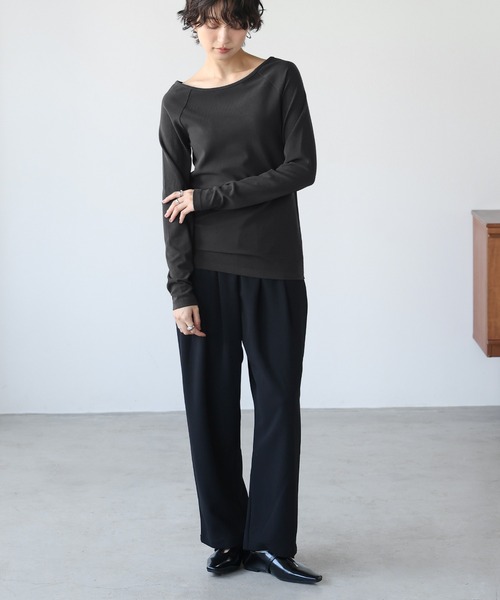 itto...(イット)の「ボートネックリブカットソー(Tシャツ/カットソー・レディース・アイボリー/チャコール・M)」の17枚目の写真