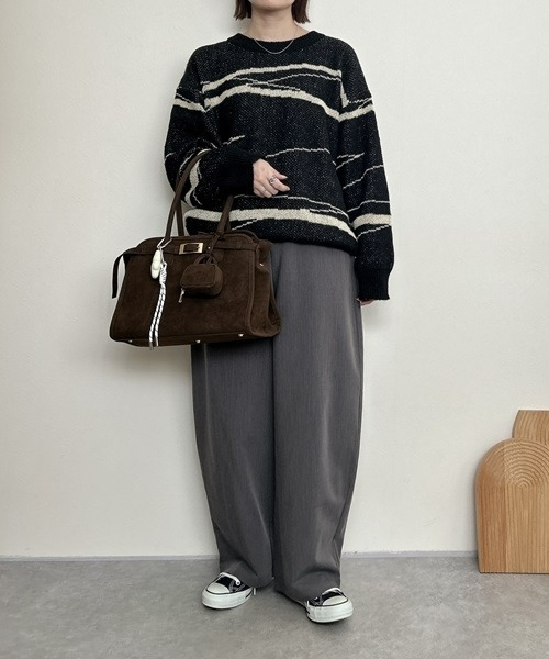 nissen（ニッセン）の「配色ジャガードオーバーサイズニット（ニット/セーター・レディース・ネイビー系1/グリーン系2/ブラック系3/オレンジ系1/オレンジ系2/ベージュ系3/ブラウン系1/グレー系3・S～Ｍ/L～LL）」の2枚目の写真