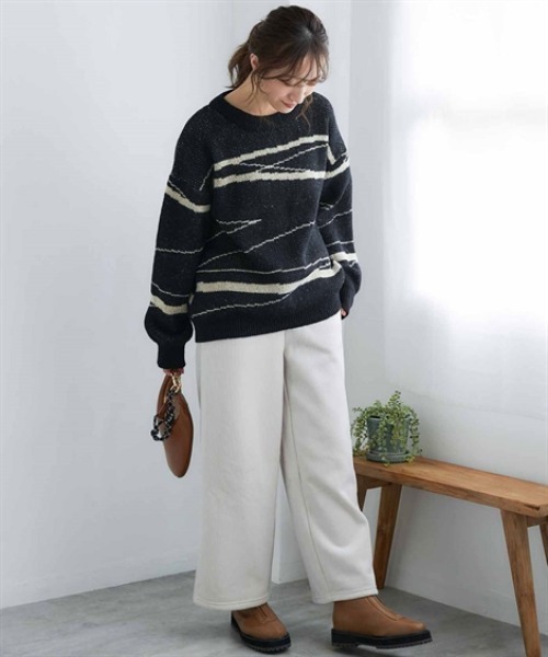 nissen（ニッセン）の「配色ジャガードオーバーサイズニット（ニット/セーター・レディース・ネイビー系1/グリーン系2/ブラック系3/オレンジ系1/オレンジ系2/ベージュ系3/ブラウン系1/グレー系3・S～Ｍ/L～LL）」の12枚目の写真