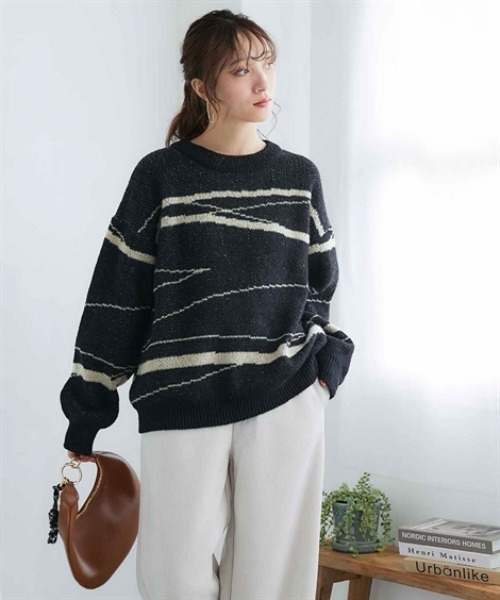 nissen（ニッセン）の「配色ジャガードオーバーサイズニット（ニット/セーター・レディース・ネイビー系1/グリーン系2/ブラック系3/オレンジ系1/オレンジ系2/ベージュ系3/ブラウン系1/グレー系3・S～Ｍ/L～LL）」の13枚目の写真