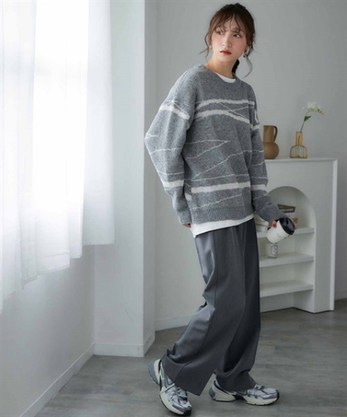 nissen（ニッセン）の「配色ジャガードオーバーサイズニット（ニット/セーター・レディース・ネイビー系1/グリーン系2/ブラック系3/オレンジ系1/オレンジ系2/ベージュ系3/ブラウン系1/グレー系3・S～Ｍ/L～LL）」の15枚目の写真