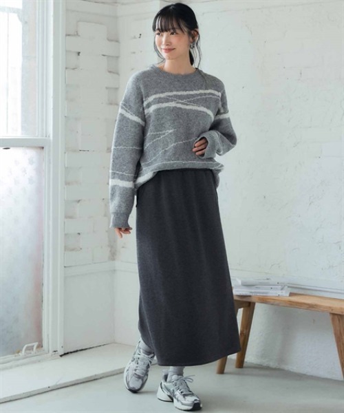 nissen（ニッセン）の「配色ジャガードオーバーサイズニット（ニット/セーター・レディース・ネイビー系1/グリーン系2/ブラック系3/オレンジ系1/オレンジ系2/ベージュ系3/ブラウン系1/グレー系3・S～Ｍ/L～LL）」の17枚目の写真