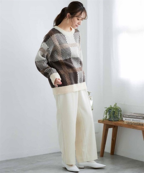 nissen（ニッセン）の「配色ジャガードオーバーサイズニット（ニット/セーター・レディース・ネイビー系1/グリーン系2/ブラック系3/オレンジ系1/オレンジ系2/ベージュ系3/ブラウン系1/グレー系3・S～Ｍ/L～LL）」の18枚目の写真