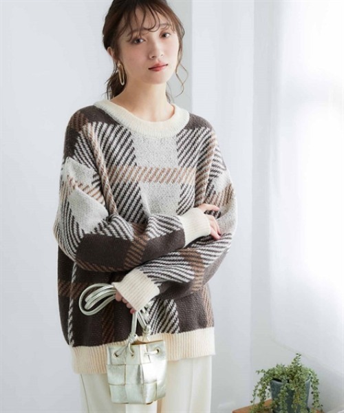 nissen（ニッセン）の「配色ジャガードオーバーサイズニット（ニット/セーター・レディース・ネイビー系1/グリーン系2/ブラック系3/オレンジ系1/オレンジ系2/ベージュ系3/ブラウン系1/グレー系3・S～Ｍ/L～LL）」の19枚目の写真