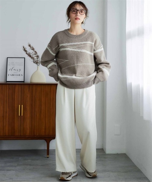 nissen（ニッセン）の「配色ジャガードオーバーサイズニット（ニット/セーター・レディース・ネイビー系1/グリーン系2/ブラック系3/オレンジ系1/オレンジ系2/ベージュ系3/ブラウン系1/グレー系3・S～Ｍ/L～LL）」の20枚目の写真