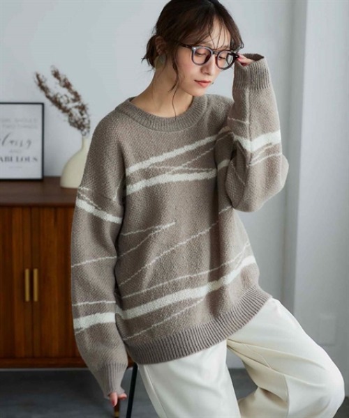 nissen（ニッセン）の「配色ジャガードオーバーサイズニット（ニット/セーター・レディース・ネイビー系1/グリーン系2/ブラック系3/オレンジ系1/オレンジ系2/ベージュ系3/ブラウン系1/グレー系3・S～Ｍ/L～LL）」の22枚目の写真