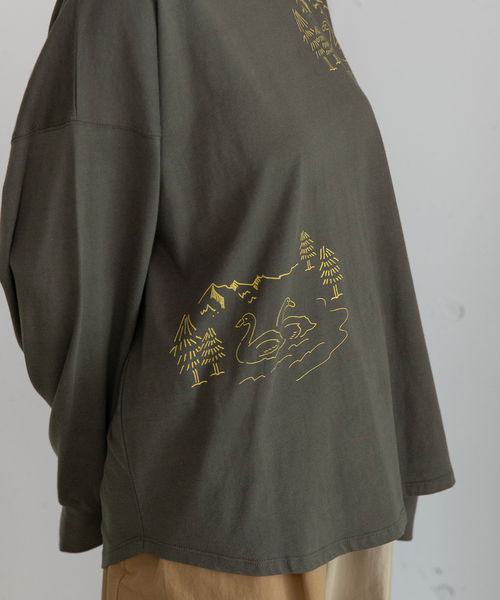 POU DOU DOU（プードゥドゥ）の「スワンレイクプリントロンT（Tシャツ/カットソー・レディース・オートミール/ダークグレー/レッド・M）」の12枚目の写真