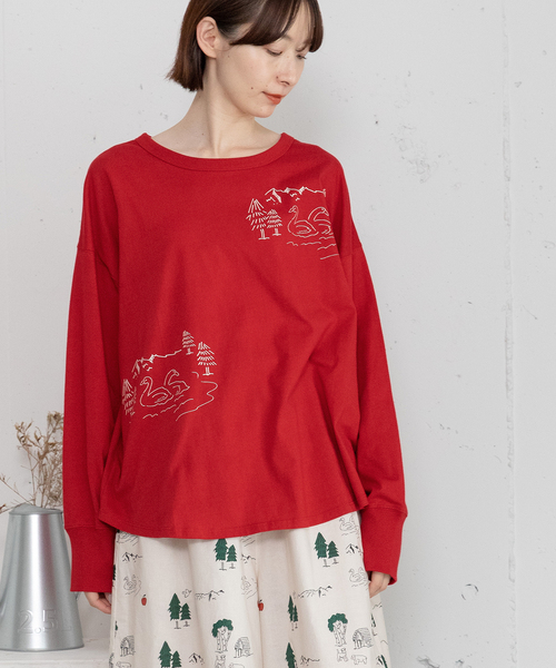 POU DOU DOU（プードゥドゥ）の「スワンレイクプリントロンT（Tシャツ/カットソー・レディース・オートミール/ダークグレー/レッド・M）」の14枚目の写真