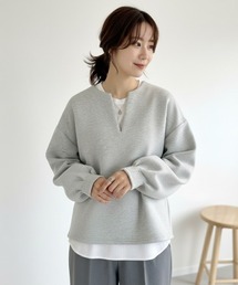 レディース V ネックダンボールトップス ぽわん袖プルオーバー 春夏秋