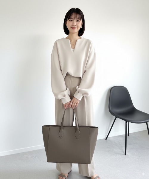 Lateru(ラテル)の「レディース V ネックダンボールトップス ぽわん袖プルオーバー 春夏秋(スウェット・レディース・アイボリー/ブラック/グレー・FREE)」の18枚目の写真