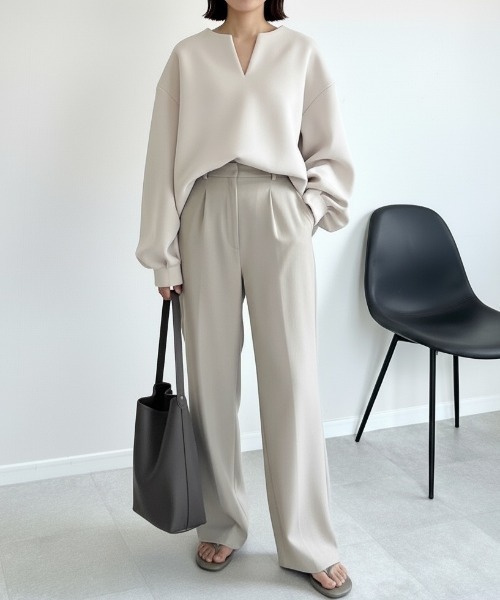 Lateru(ラテル)の「レディース V ネックダンボールトップス ぽわん袖プルオーバー 春夏秋(スウェット・レディース・アイボリー/ブラック/グレー・FREE)」の19枚目の写真