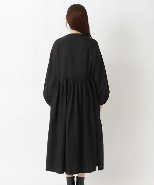 セール】ポプリン ウエスト切替長袖ギャザーワンピース（ワンピース