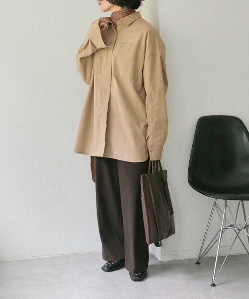 ear PAPILLONNER(イアパピヨネ)の「レザーリング付きトラディショナルスカーフ(ストール/ショール・レディース・ネイビー/ブラウン・FREE)」の12枚目の写真