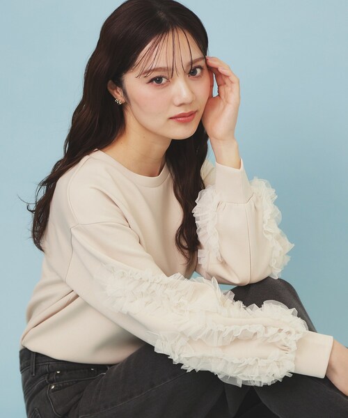 index(インデックス)の「フリルスリーブトップス【洗濯機OK】(Tシャツ/カットソー・レディース・ナチュラル/サックスブルー/ブラック・00)」の3枚目の写真
