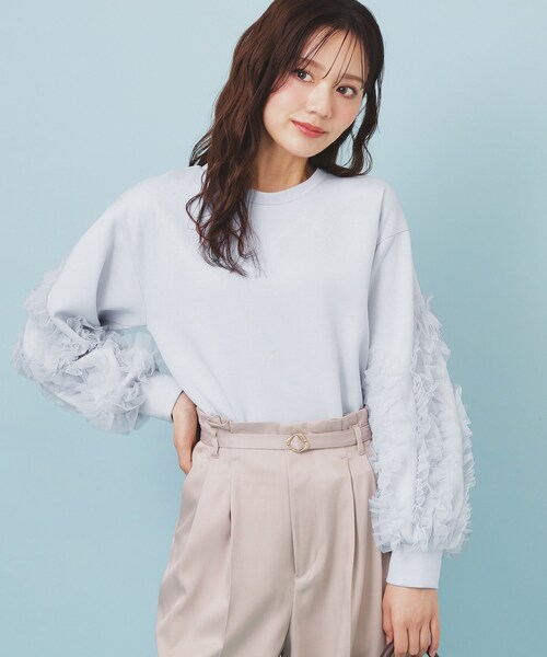 index(インデックス)の「フリルスリーブトップス【洗濯機OK】(Tシャツ/カットソー・レディース・ナチュラル/サックスブルー/ブラック・00)」の1枚目の写真