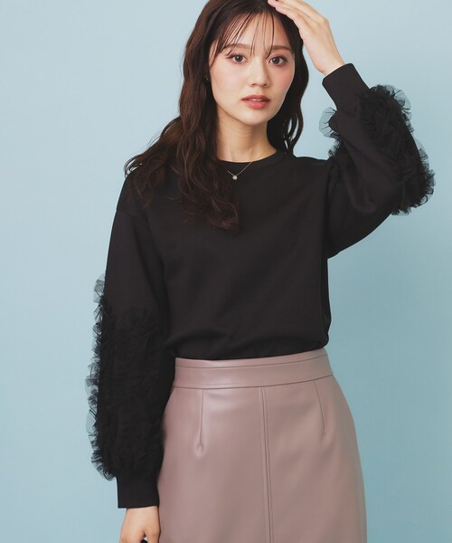 index(インデックス)の「フリルスリーブトップス【洗濯機OK】(Tシャツ/カットソー・レディース・ナチュラル/サックスブルー/ブラック・00)」の2枚目の写真