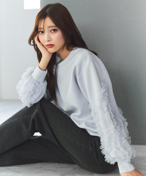 index(インデックス)の「フリルスリーブトップス【洗濯機OK】(Tシャツ/カットソー・レディース・ナチュラル/サックスブルー/ブラック・00)」の4枚目の写真