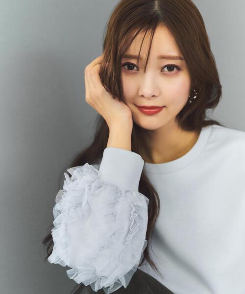 index(インデックス)の「フリルスリーブトップス【洗濯機OK】(Tシャツ/カットソー・レディース・ナチュラル/サックスブルー/ブラック・00)」の6枚目の写真