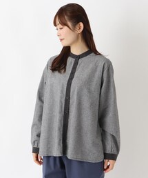 表起毛 スタンドカラー チェック柄ブラウス