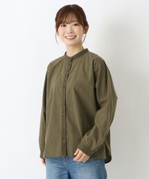 表起毛 スタンドカラー チェック柄ブラウス
