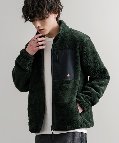 LOGOS(ロゴス)の「LOGOS ロゴス 裏地付きシャギーボアフリースブルゾン/ワンポイントロゴ入りボアジャケット(ブルゾン・メンズ・ベージュ/ブラック/ダークグリーン/ネイビー/ワイン・LL/M/L)」の3枚目の写真
