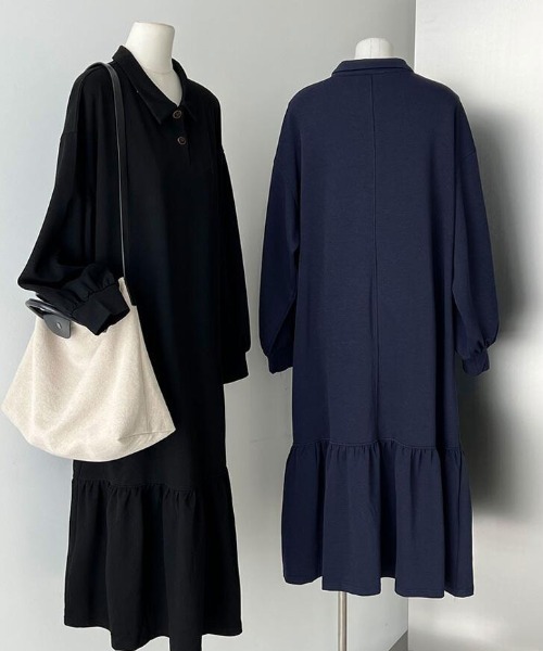 semplice(センプリチェ)の「フリルヘムポロワンピース(ワンピース・レディース・ブラック/ネイビー・L/M)」の12枚目の写真