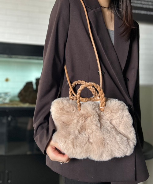 セール】【2WAY】 エコファーバッグ ツイストハンドル ショルダー