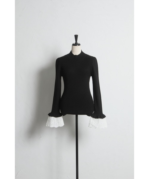 tocco closet（トッコ　クローゼット）の「【ZOZO限定】カットフラワーレースカフスニットトップス（ニット/セーター・レディース・アイボリー/ブラック・M）」の19枚目の写真