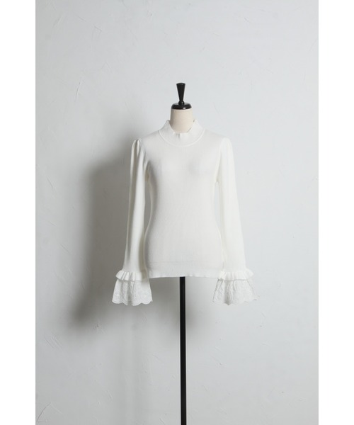 tocco closet（トッコ　クローゼット）の「【ZOZO限定】カットフラワーレースカフスニットトップス（ニット/セーター・レディース・アイボリー/ブラック・M）」の20枚目の写真