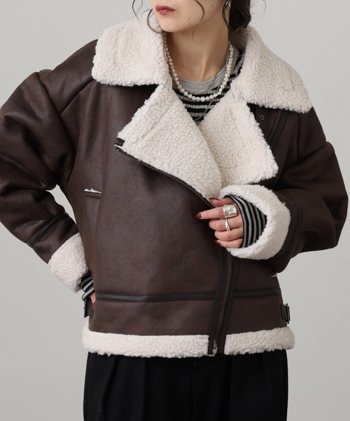 【SCHLUSSEL】 シュリセル フェイクレザー ボアライダースジャケット SCHLUSSEL】 シュリセル フェイクレザー ボアライダースジャケット