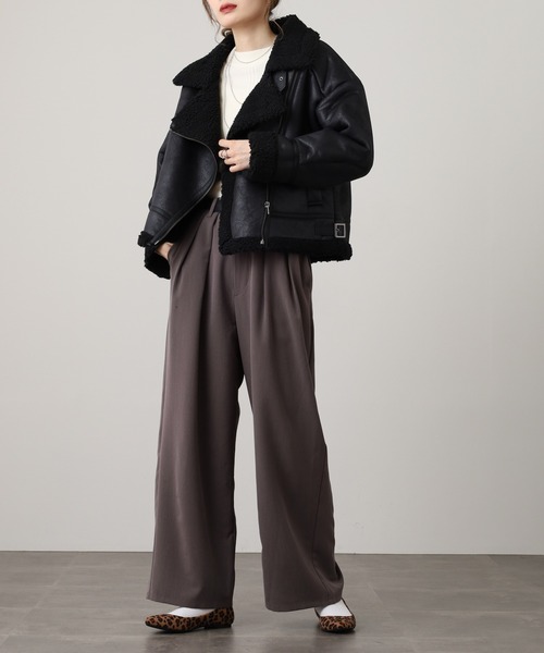 ボア切り替え フェイクレザージャケット（ライダースジャケット