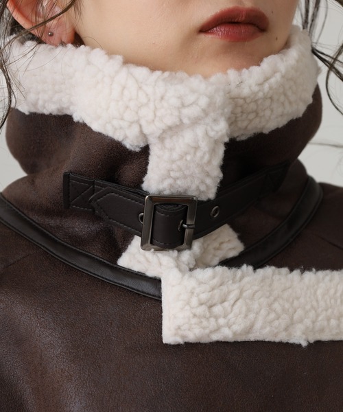 セール】ボア切り替え フェイクレザージャケット（ライダース