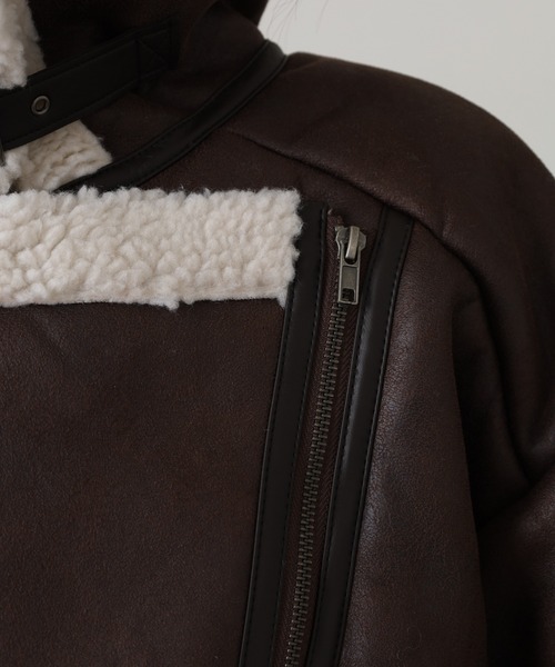 ボア切り替え フェイクレザージャケット（ライダースジャケット