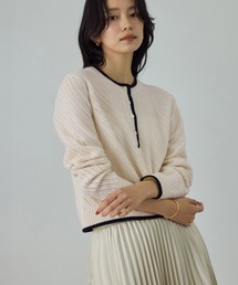 ROPE' | カシミヤ混 透かし柄バイカラーニット/イージーケア(ニット/セーター)