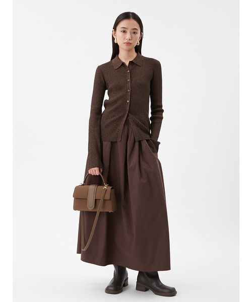 Mila Owen（ミラオーウェン）の「【セットアイテム】ポロ衿ニットタックフレアスカートコーデSET（ワンピース・レディース・ブラック/ブラウン/チェック・0/1）」の3枚目の写真