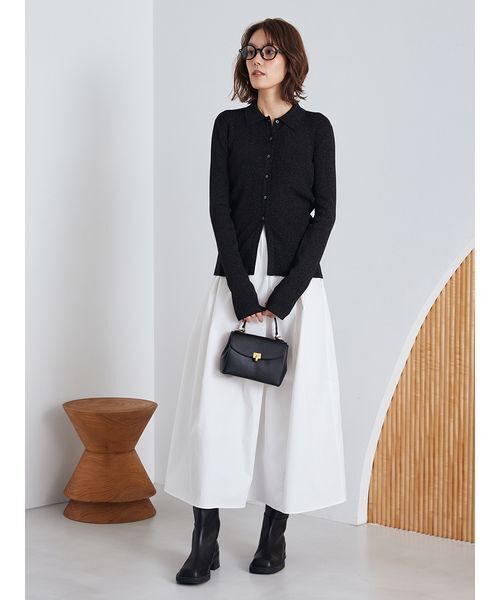 Mila Owen（ミラオーウェン）の「【セットアイテム】ポロ衿ニットタックフレアスカートコーデSET（ワンピース・レディース・ブラック/ブラウン/チェック・0/1）」の2枚目の写真