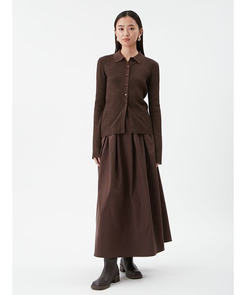 Mila Owen（ミラオーウェン）の「【セットアイテム】ポロ衿ニットタックフレアスカートコーデSET（ワンピース・レディース・ブラック/ブラウン/チェック・0/1）」の21枚目の写真