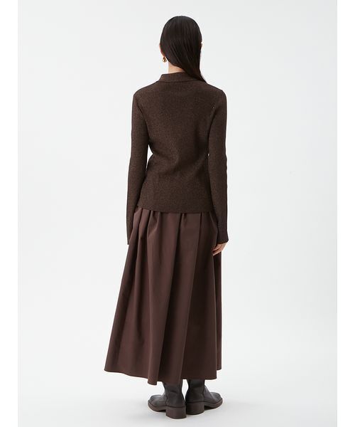 Mila Owen（ミラオーウェン）の「【セットアイテム】ポロ衿ニットタックフレアスカートコーデSET（ワンピース・レディース・ブラック/ブラウン/チェック・0/1）」の19枚目の写真