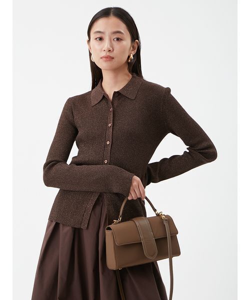 Mila Owen（ミラオーウェン）の「【セットアイテム】ポロ衿ニットタックフレアスカートコーデSET（ワンピース・レディース・ブラック/ブラウン/チェック・0/1）」の12枚目の写真