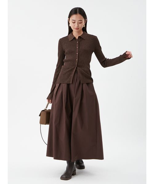 セットアイテム】ポロ衿ニットタックフレアスカートコーデSET