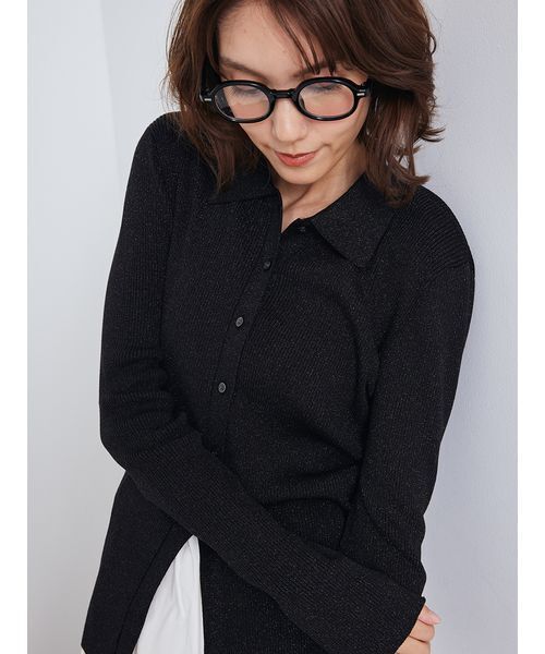 FR2GOLF 春用薄手ニット⭐︎値下げ⭐︎ブラック　XL ワンポイント　美品 セットアイテム】ポロ衿ニットタックフレアスカートコーデSET