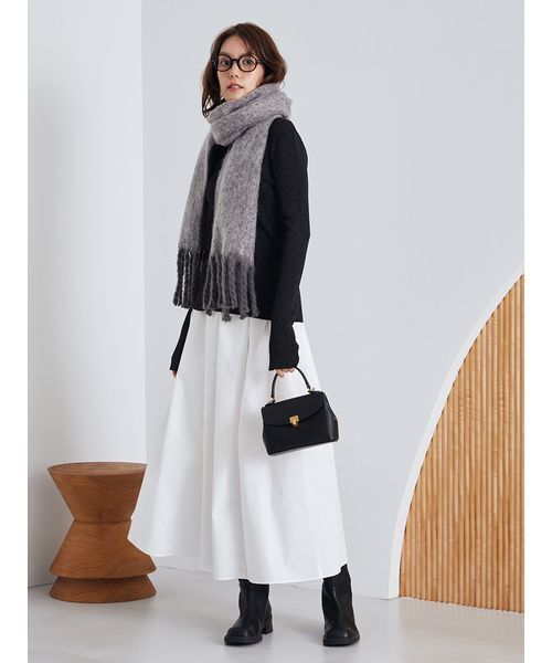 Mila Owen（ミラオーウェン）の「【セットアイテム】ポロ衿ニットタックフレアスカートコーデSET（ワンピース・レディース・ブラック/ブラウン/チェック・0/1）」の5枚目の写真