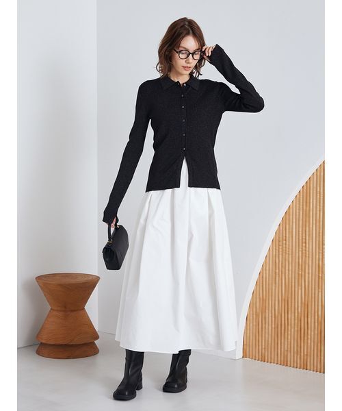 Mila Owen（ミラオーウェン）の「【セットアイテム】ポロ衿ニットタックフレアスカートコーデSET（ワンピース・レディース・ブラック/ブラウン/チェック・0/1）」の4枚目の写真