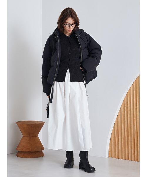 セール】【セットアイテム】ポロ衿ニットタックフレアスカートコーデ