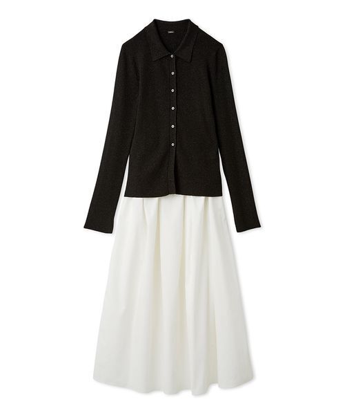 セール】【セットアイテム】ポロ衿ニットタックフレアスカートコーデ