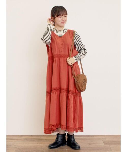 Samansa Mos2（サマンサ モスモス）の「【S/Mサイズ】レースティアードノースリーブワンピース（ワンピース・レディース・キナリ/レッド/ブラック・S/M）」の6枚目の写真