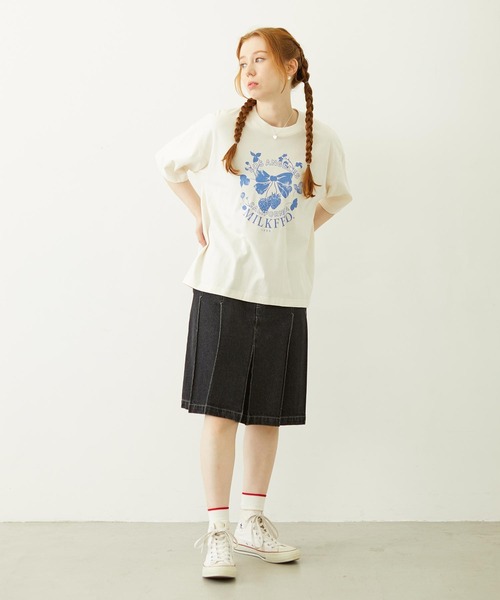 MILKFED.（ミルクフェド）の「WATERCOLOR STRAWBERRY WIDE S/S TEE（Tシャツ/カットソー・レディース・オフホワイト/ライトピンク/チャコール・L/M）」の22枚目の写真
