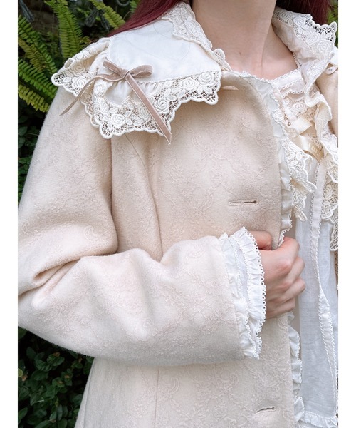 【美品】ピンクハウス　ベージュ フレアコート レース襟 PINK HOUSE（ピンクハウス） コート アウター フリル使いティアード