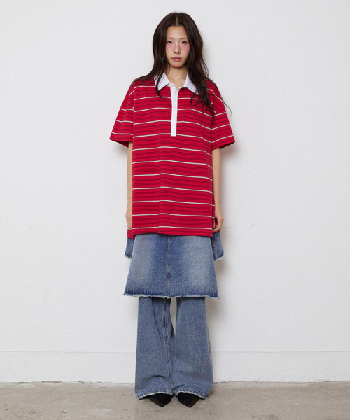 RENSE（レンセ）の「Multi Stripe Rugby Collar T-shirt Red（ポロシャツ・レディース・その他・OS）」の2枚目の写真